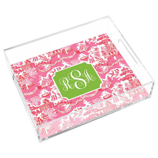 Pink Chinoiserie Lucite Tray